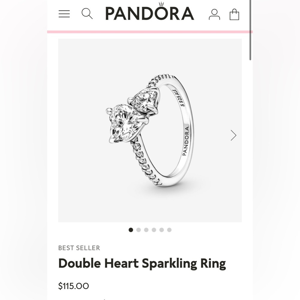Pandora Double Heart Sparkling Ring